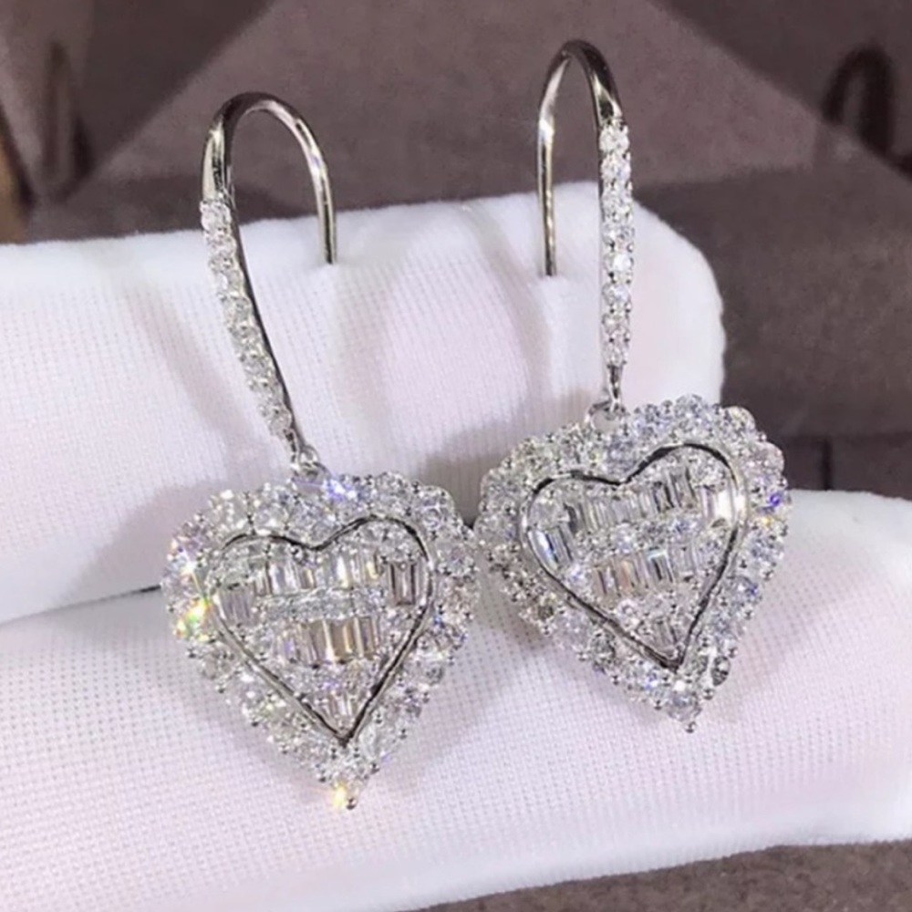 NEW DIAMOND SILVER DROP EARRINGS - Picture 2 of 5
